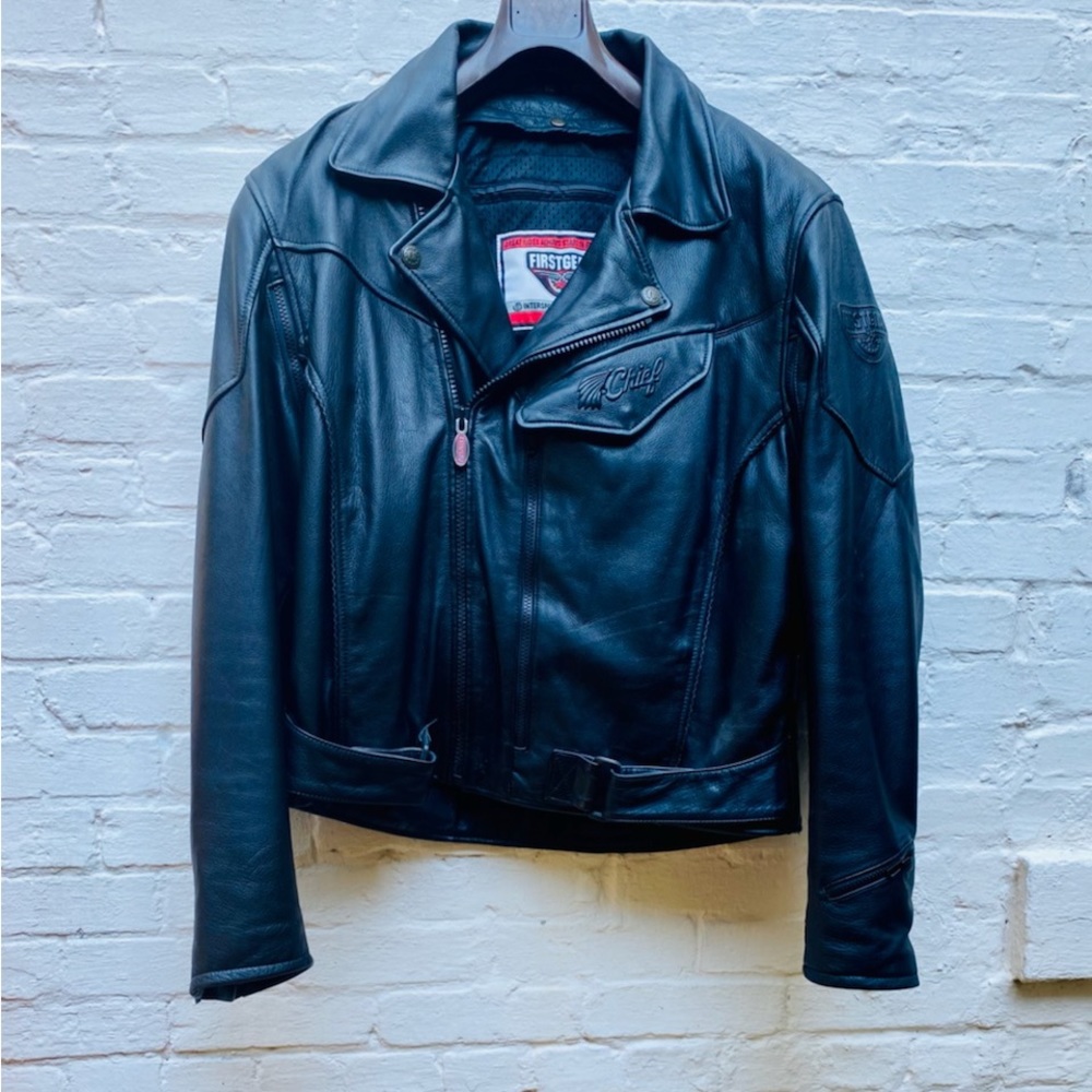 Black Leather men’s Motorcycle Jacket. XL  w/ lining  $108